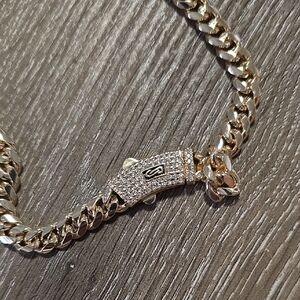 14k Gold Plated Chain Necklace with Rhinestone Clasp